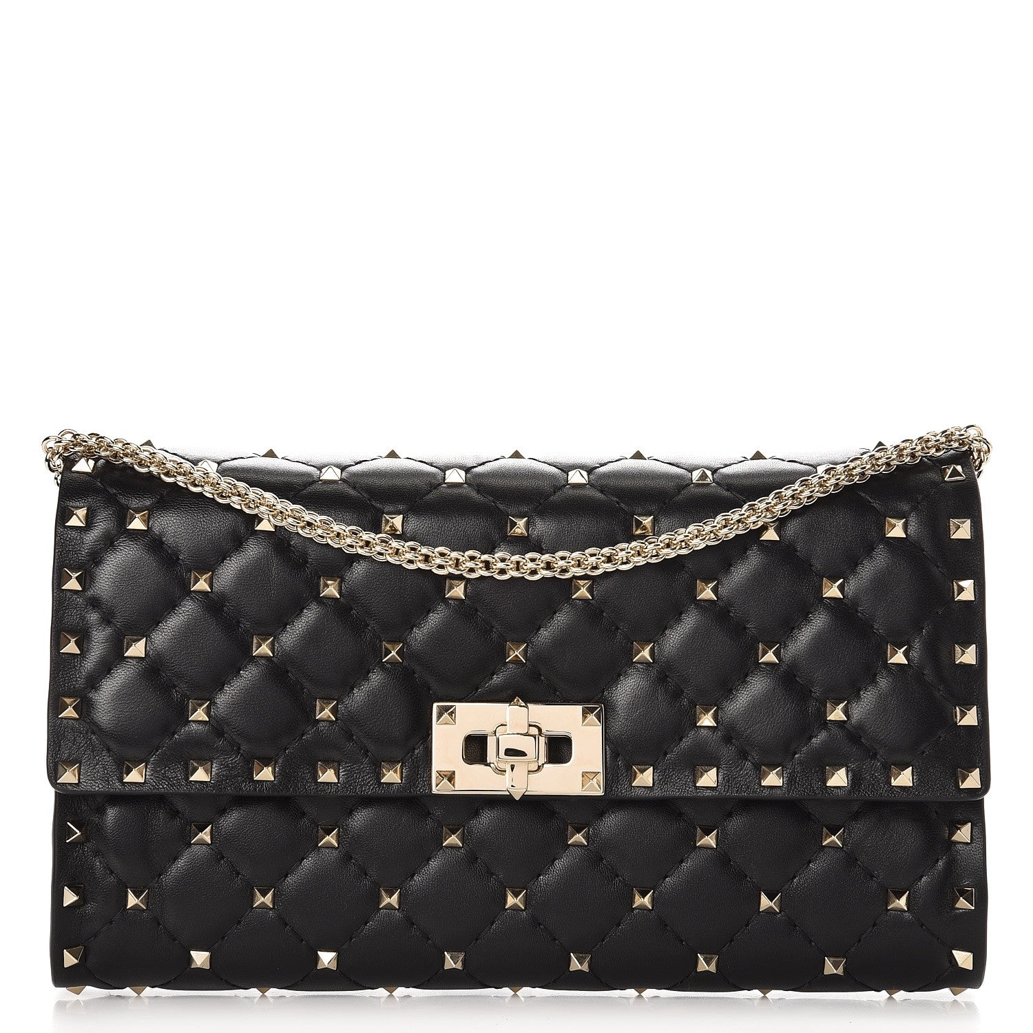 Valentino Garavani Lambskin Rockstud Spike Wallet on Chain Black 1 of 7