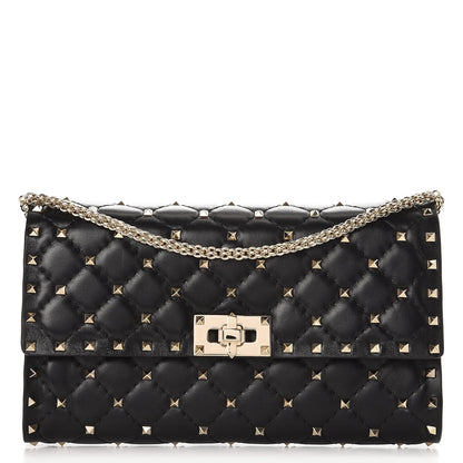 Valentino Garavani Lambskin Rockstud Spike Wallet on Chain Black 1 of 7