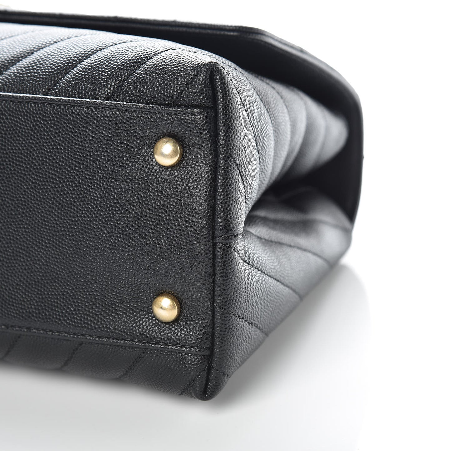 Caviar Chevron Quilted Small Coco Handle Flap Black