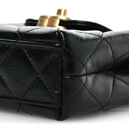 Chanel Shiny Aged Calfskin Quilted Mini Nano Kelly Shopper Black 10 of 11