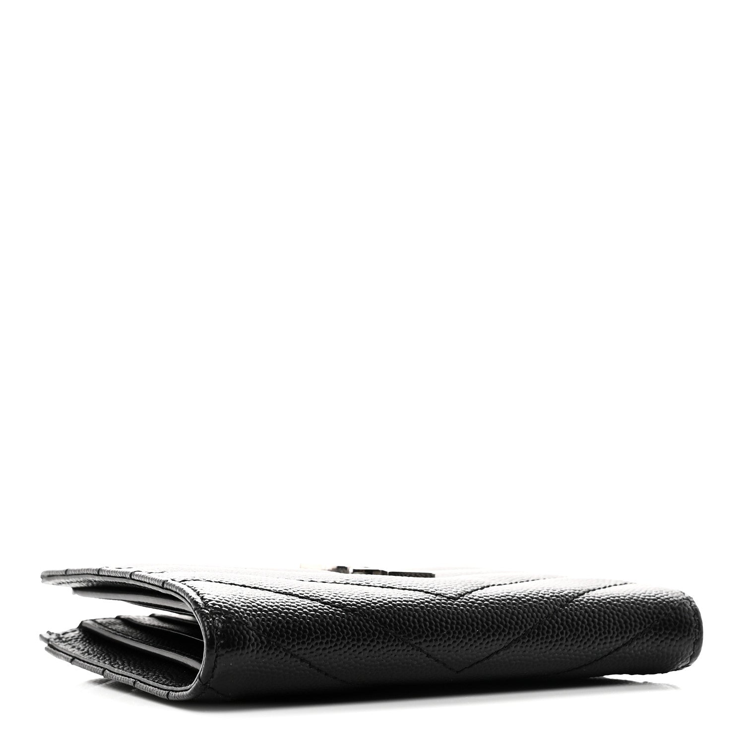 Saint Laurent Grain De Poudre Matelasse Chevron Monogram Zipped Two-Part Wallet Black 4 of 8