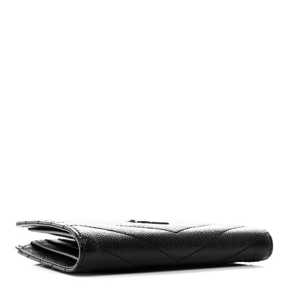 Saint Laurent Grain De Poudre Matelasse Chevron Monogram Zipped Two-Part Wallet Black 4 of 8