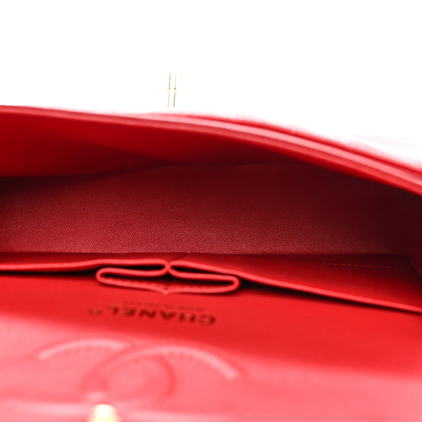 Caviar Chevron Quilted Small Double Flap Red