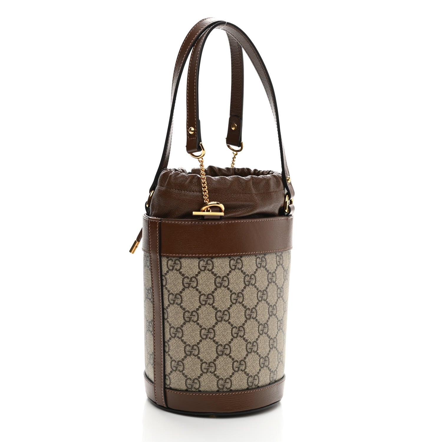 Gucci GG Supreme Monogram Azalea Sakai Calfskin Small Horsebit 1955 Drawstring Bucket Bag Beige Ebony Brown Sugar 3 of 10