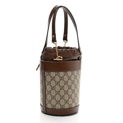 Gucci GG Supreme Monogram Azalea Sakai Calfskin Small Horsebit 1955 Drawstring Bucket Bag Beige Ebony Brown Sugar 3 of 10
