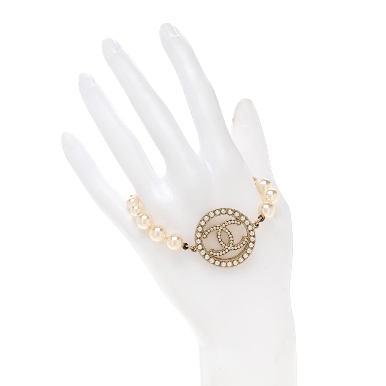 Chanel Crystal Pearl CC Bracelet Gold 2 of 5