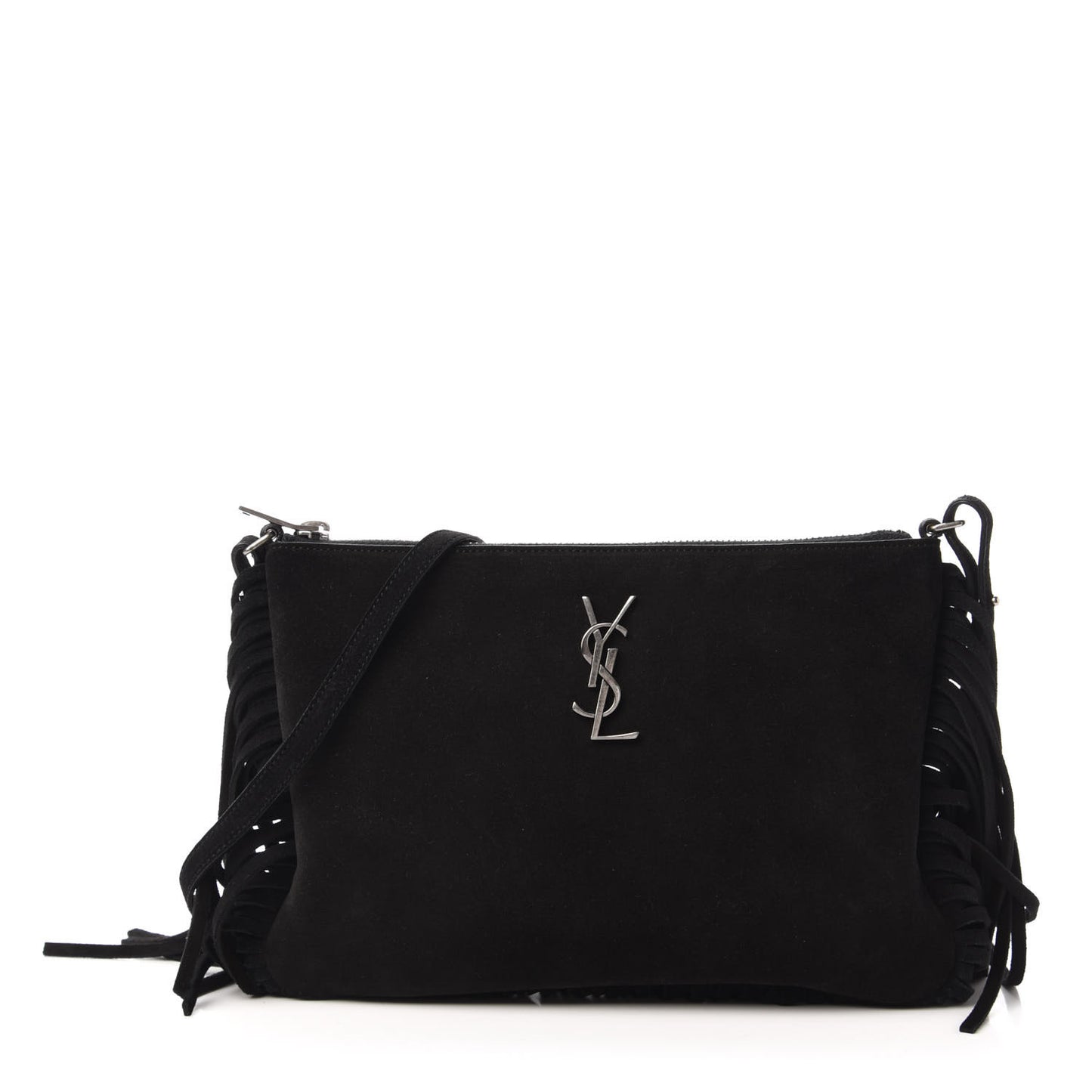 Suede Calfskin Small Fringe Crossbody Bag Black