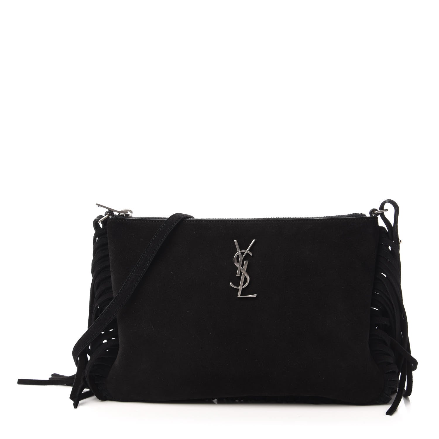 Saint Laurent Suede Calfskin Small Fringe Crossbody Bag Black 1 of 10