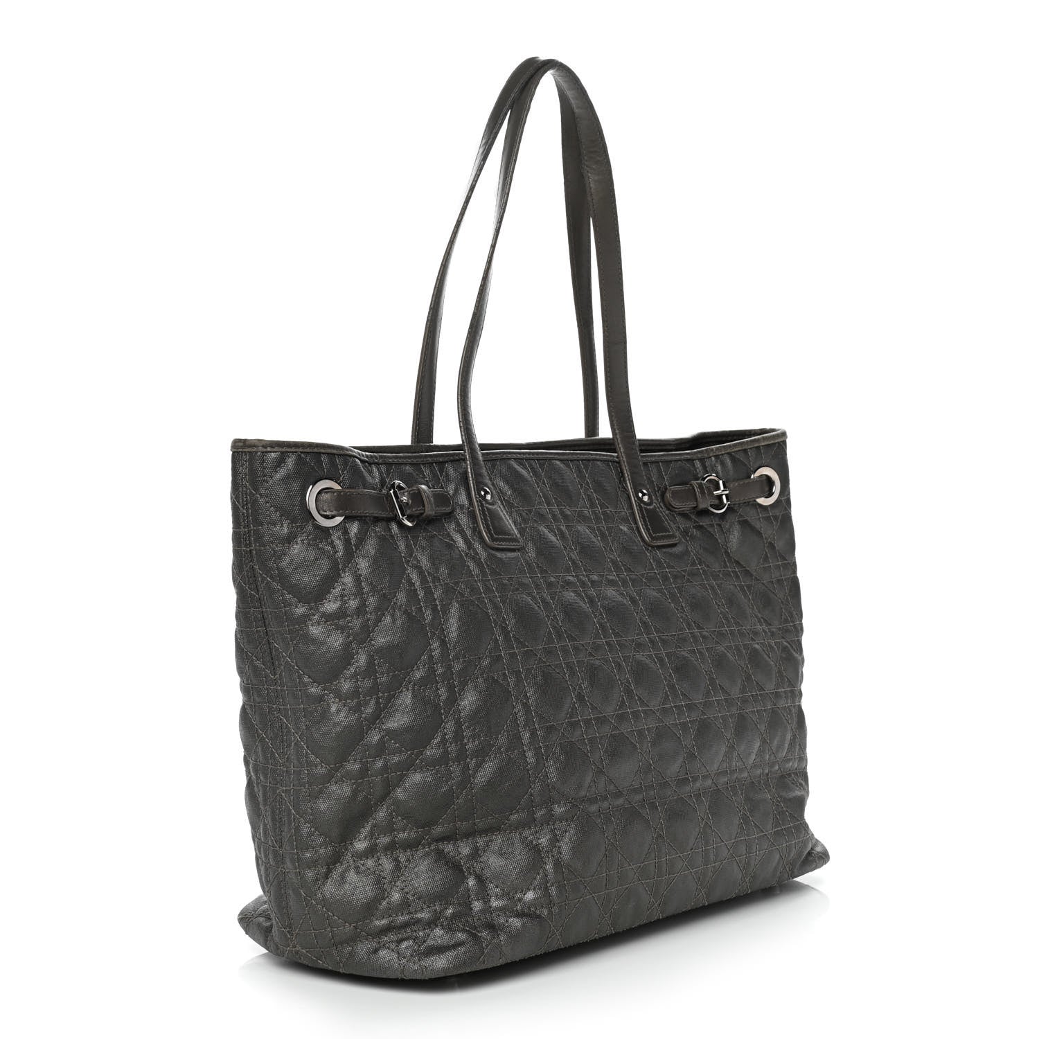 Christian Dior Coated Canvas Cannage Medium Panarea Tote Grey 2 of 17