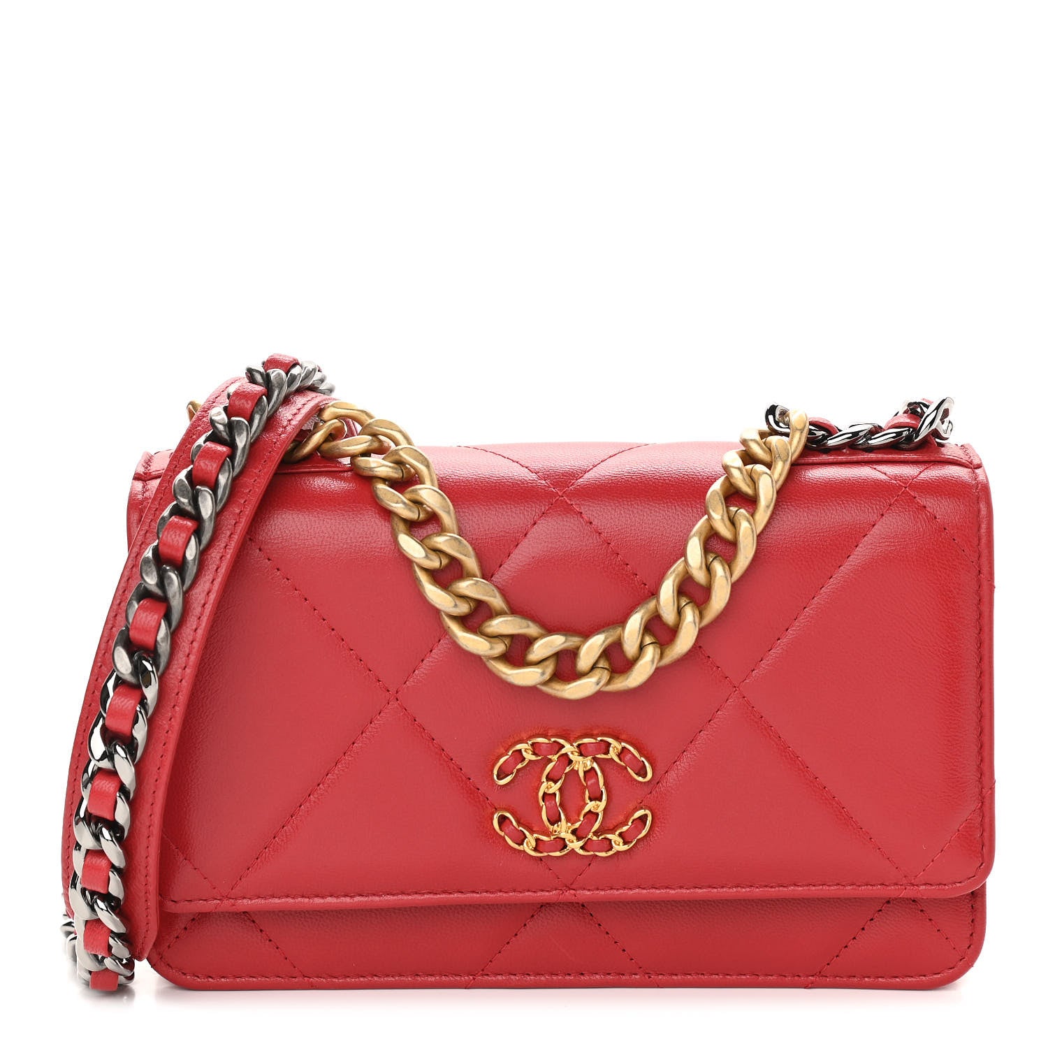 Chanel Goatskin Quilted Chanel 19 Wallet On Chain WOC Red 1 of 13