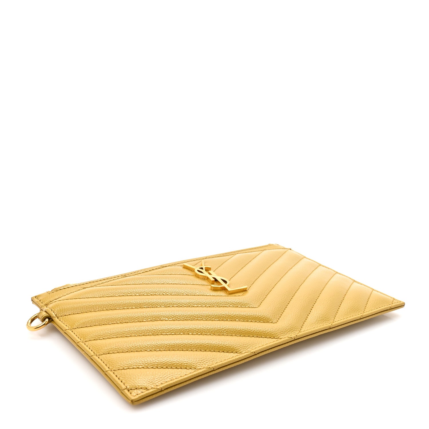 Saint Laurent Grain De Poudre Chevron Monogram Large Bill Pouch Light Chartreuse 4 of 7