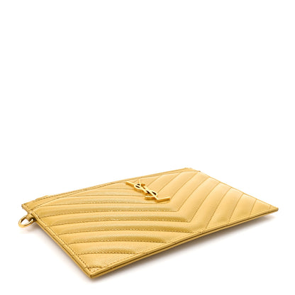 Saint Laurent Grain De Poudre Chevron Monogram Large Bill Pouch Light Chartreuse 4 of 7