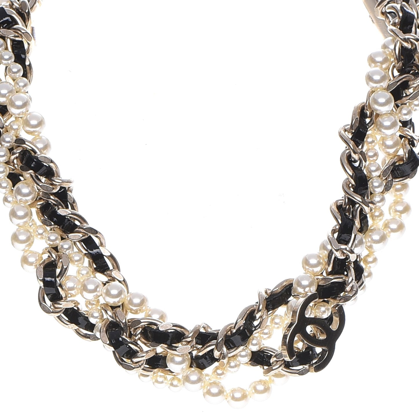 Pearl CC Chain Choker Necklace Black Gold