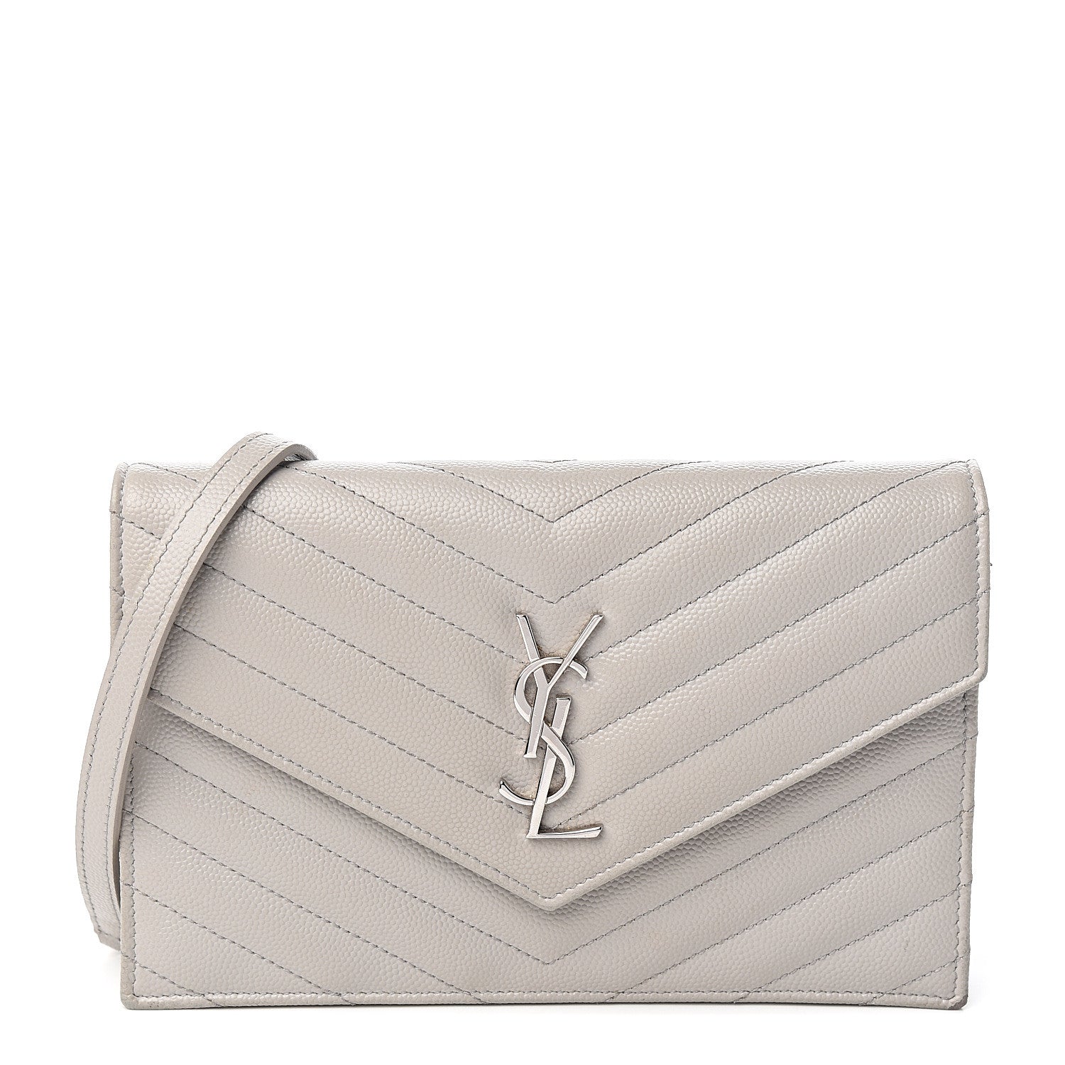 Saint Laurent Grain De Poudre Matelasse Chevron Monogram Envelope Chain Wallet Fog 1 of 12