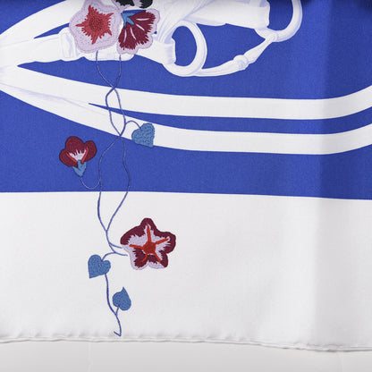 Hermes Silk Brides Fleuries Scarf 90 Bleu Roy White Rouge 2 of 6