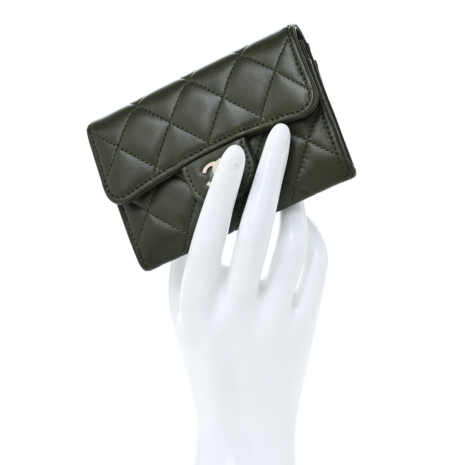 Chanel Lambskin Quilted Flap Card Holder Wallet Khaki 2 of 8