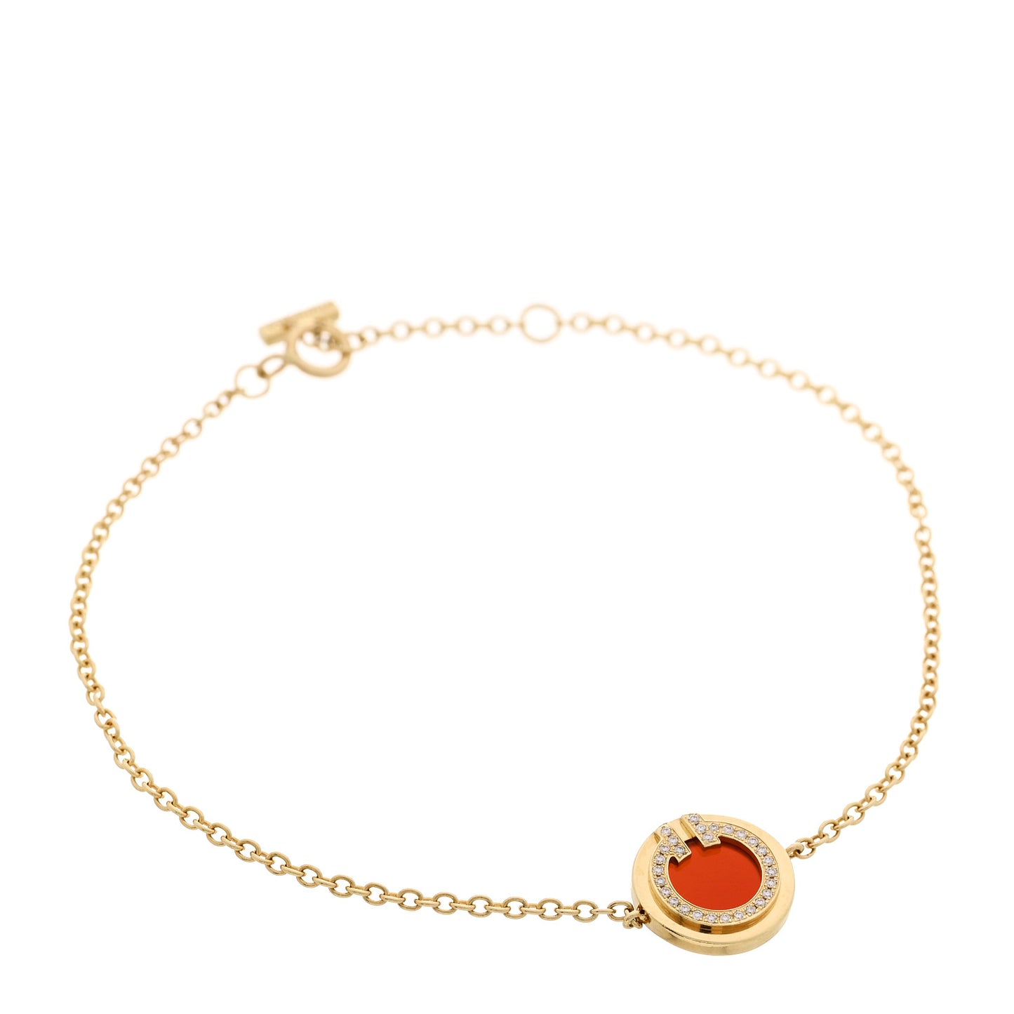 18K Yellow Gold Diamond Carnelian T Circle Bracelet
