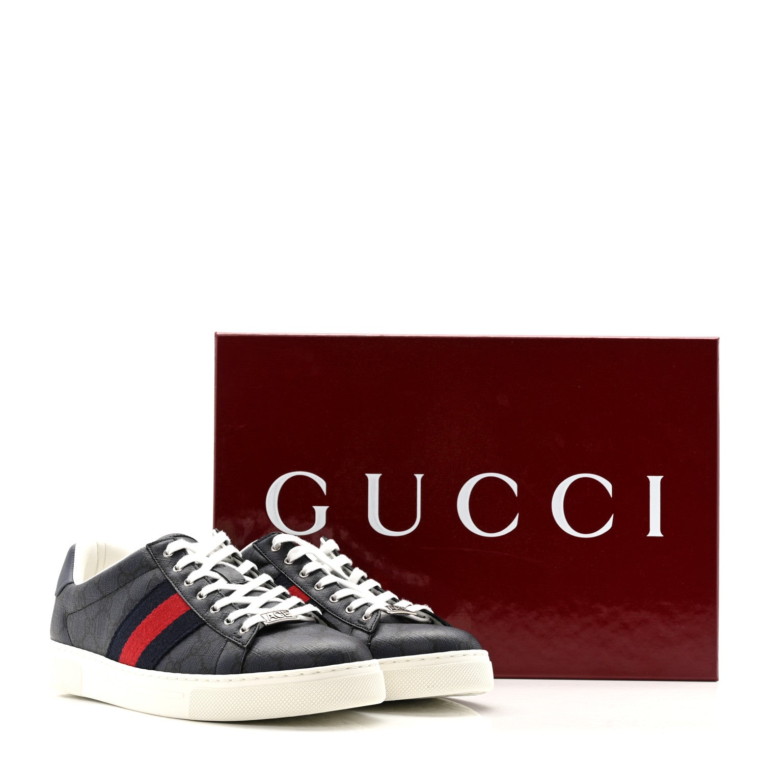 Gucci GG Supreme Monogram Web Mens New Ace Sneakers 8.5 Dark Blue 10 of 10