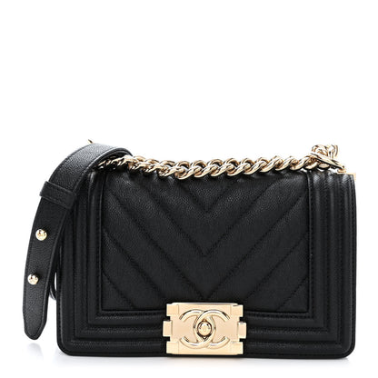 Chanel Caviar Chevron Quilted Small Boy Flap Black 1 of 11
