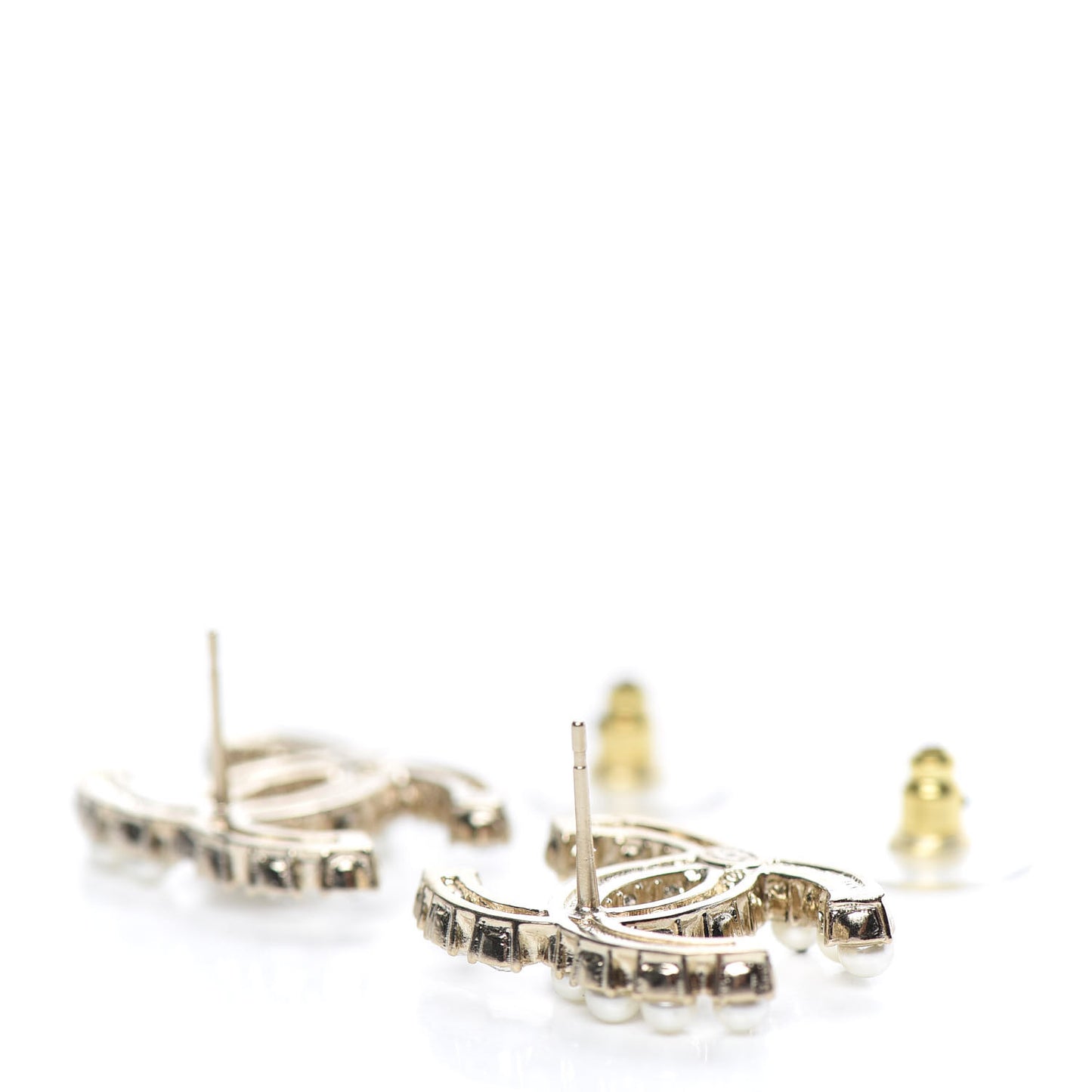 Crystal Pearl CC Dazzling Domino Earrings Gold