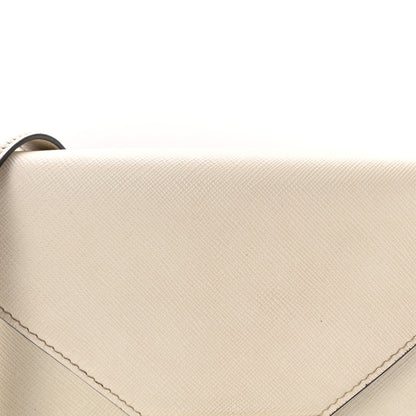 Prada Saffiano Lux Metal Triangle Logo Mini Envelope Chain Shoulder Bag White 7 of 9