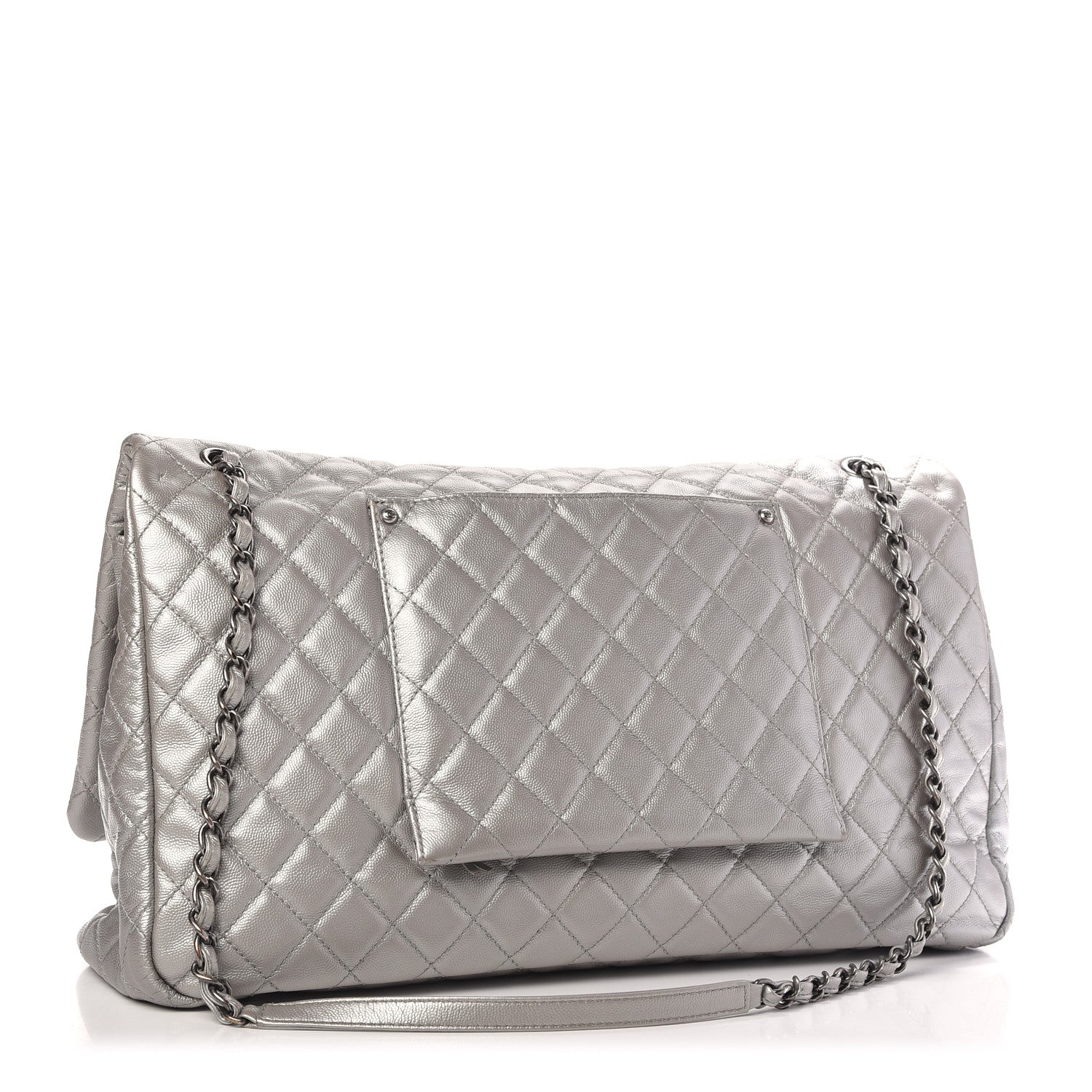 Chanel Metallic Caviar Quilted XXL Travel Flap Bag Silver 3 of 9
