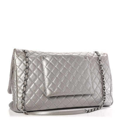 Chanel Metallic Caviar Quilted XXL Travel Flap Bag Silver 3 of 9