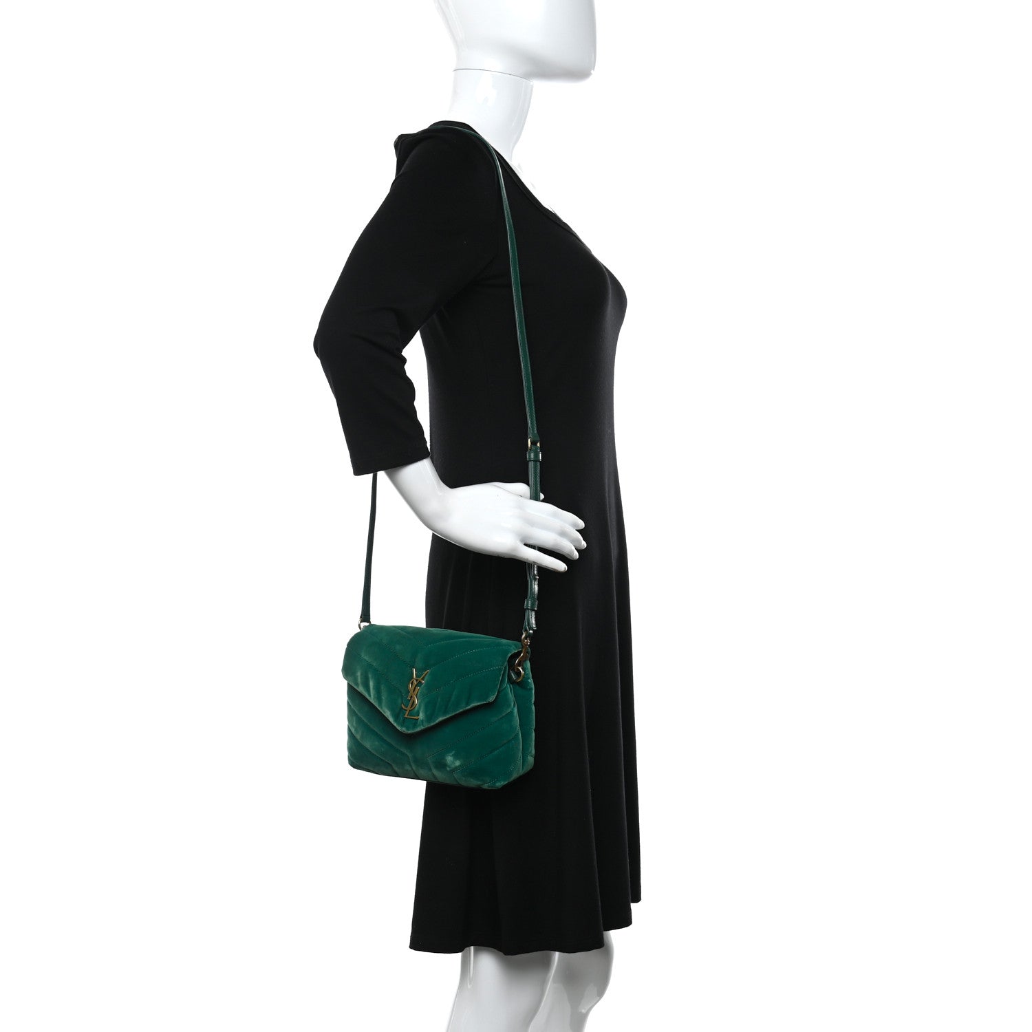Saint Laurent Velvet Y Quilted Monogram Toy Loulou Chain Satchel Green 2 of 13