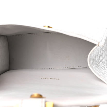 Balenciaga Shiny Calfskin Crocodile Embossed Hourglass Top Handle Bag XS White 5 of 16