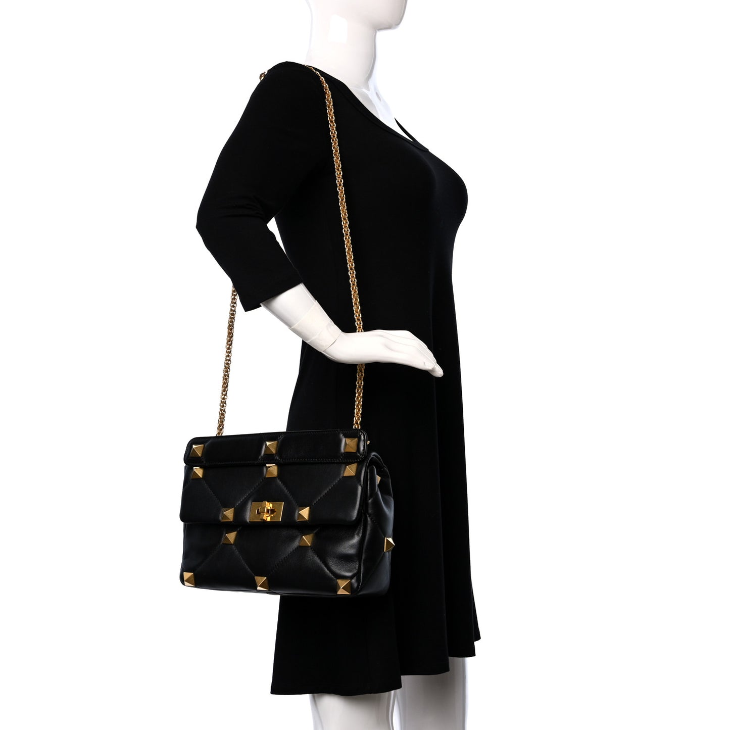Nappa Large Roman Stud Shoulder Bag Black