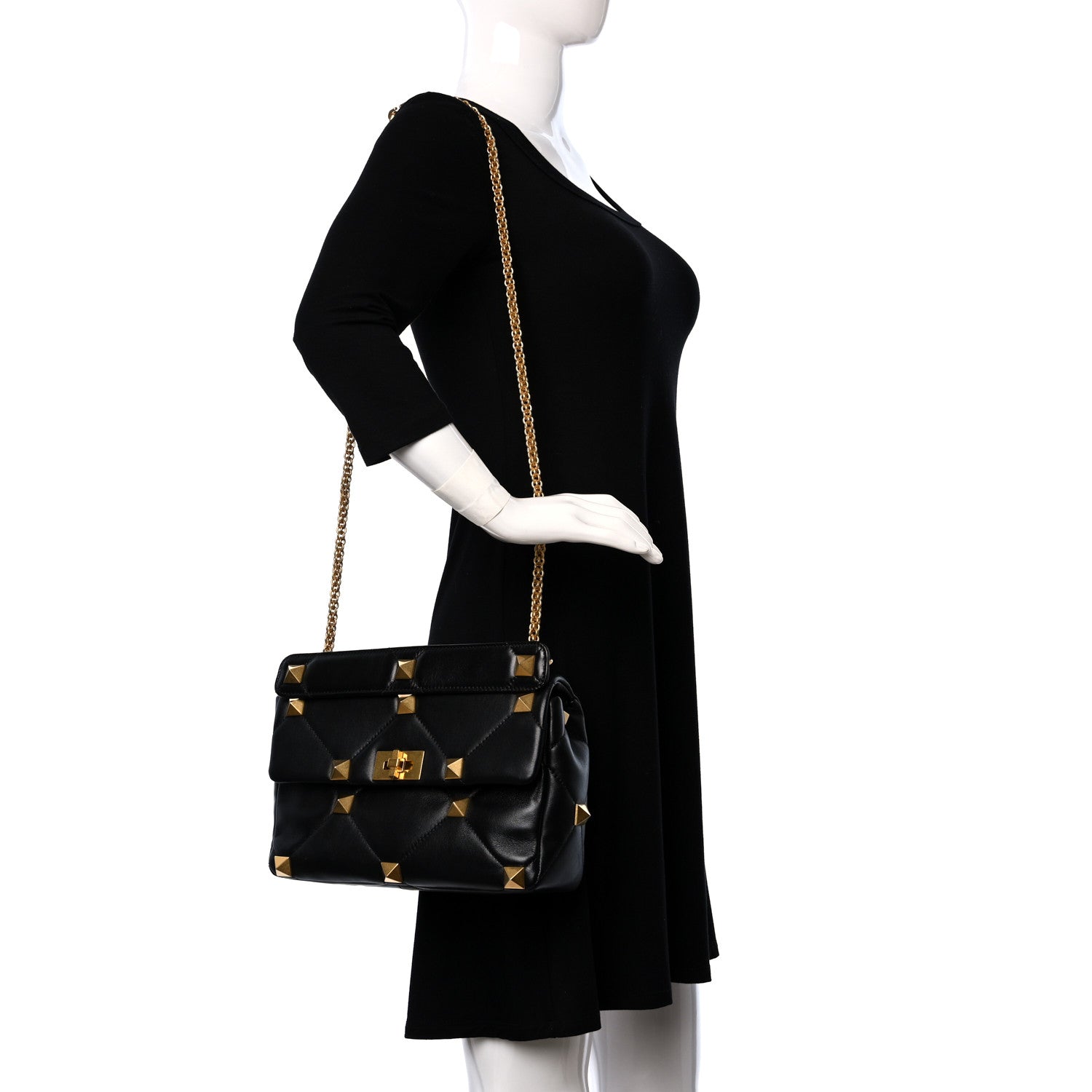 Valentino Garavani Nappa Large Roman Stud Shoulder Bag Black 2 of 8