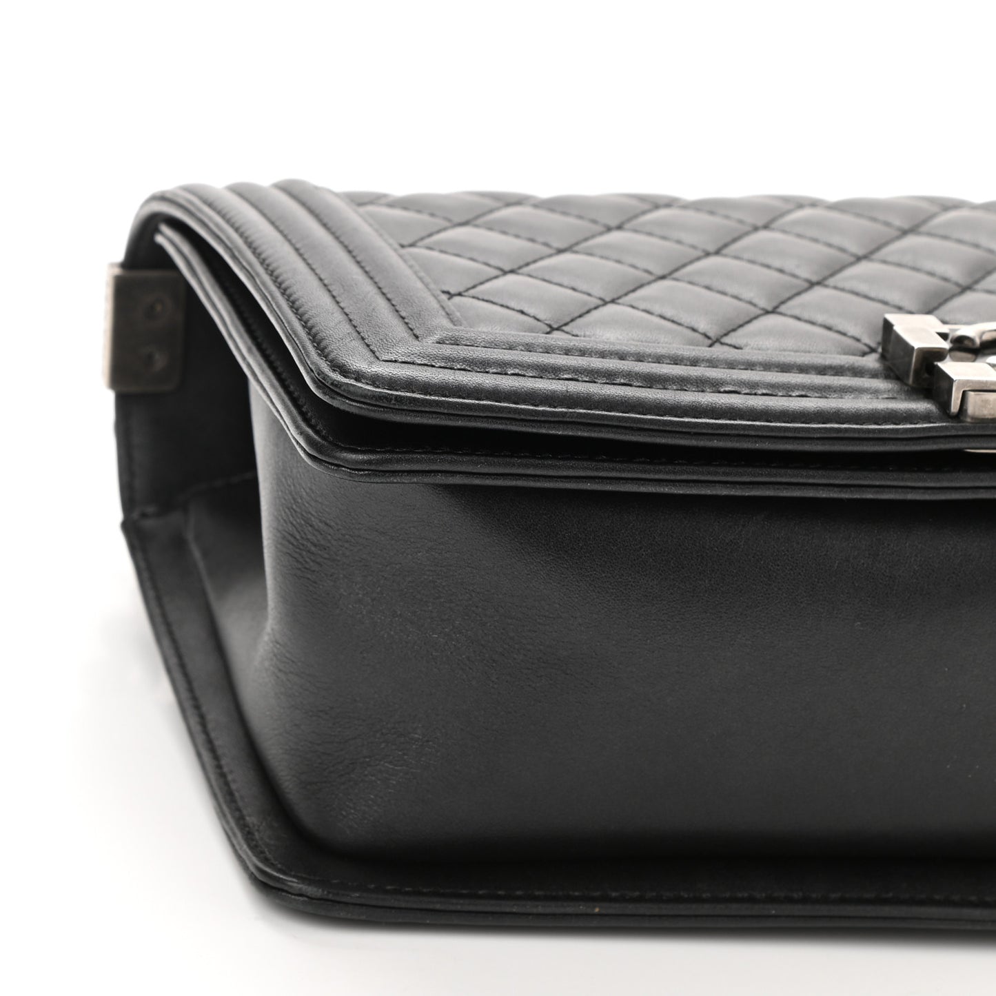 Metallic Calfskin Quilted Medium Boy Flap Black