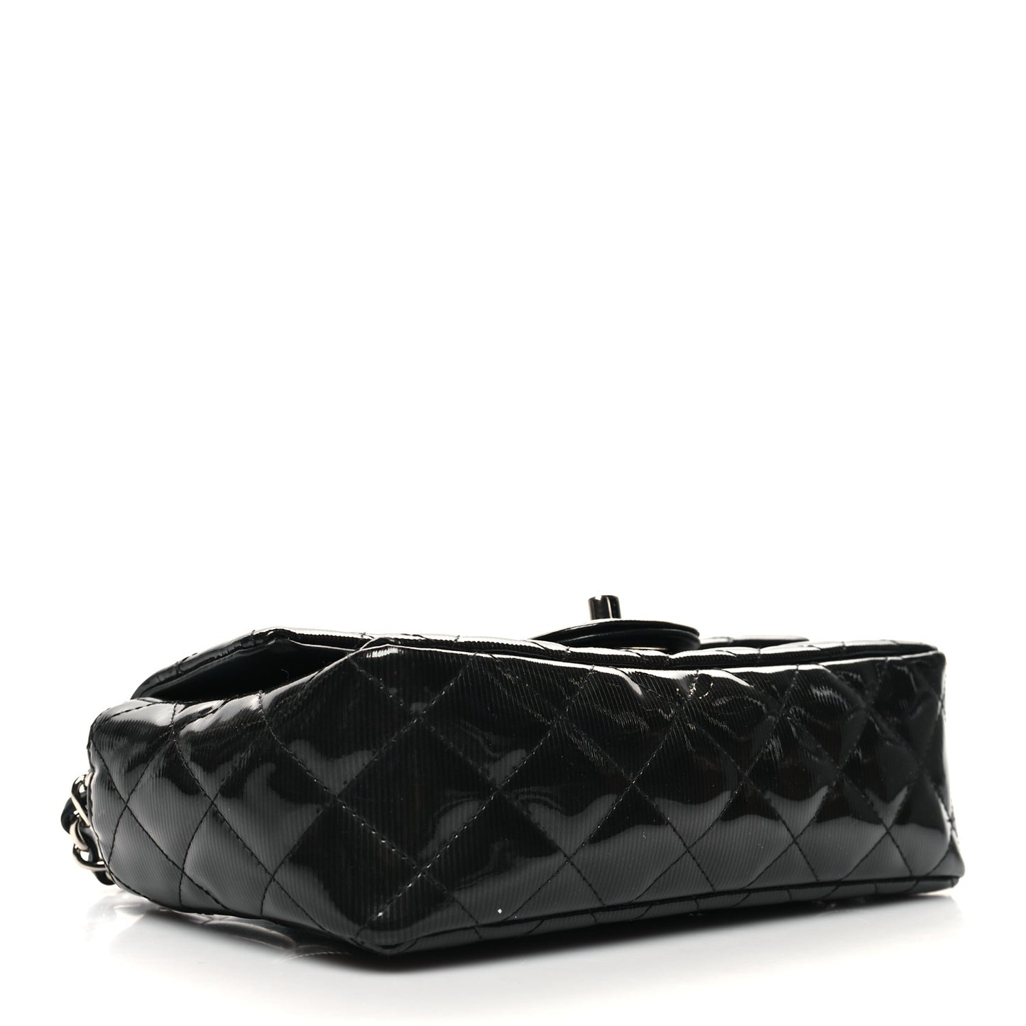 Striated Patent Quilted Mini Rectangular Flap Black