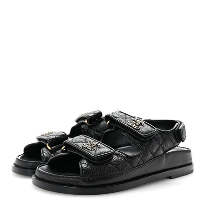 Chanel Grained Calfskin Velcro Dad Sandals 36 Black 4 of 10