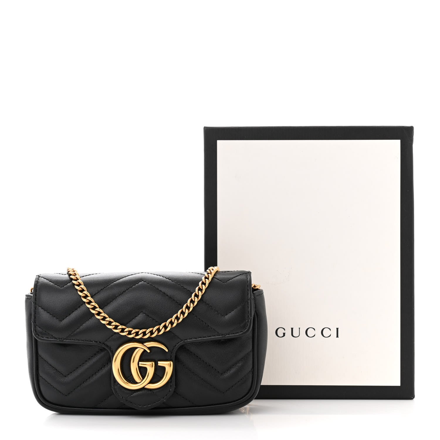 Gucci Calfskin Matelasse Super Mini GG Marmont Shoulder Bag Black 11 of 11
