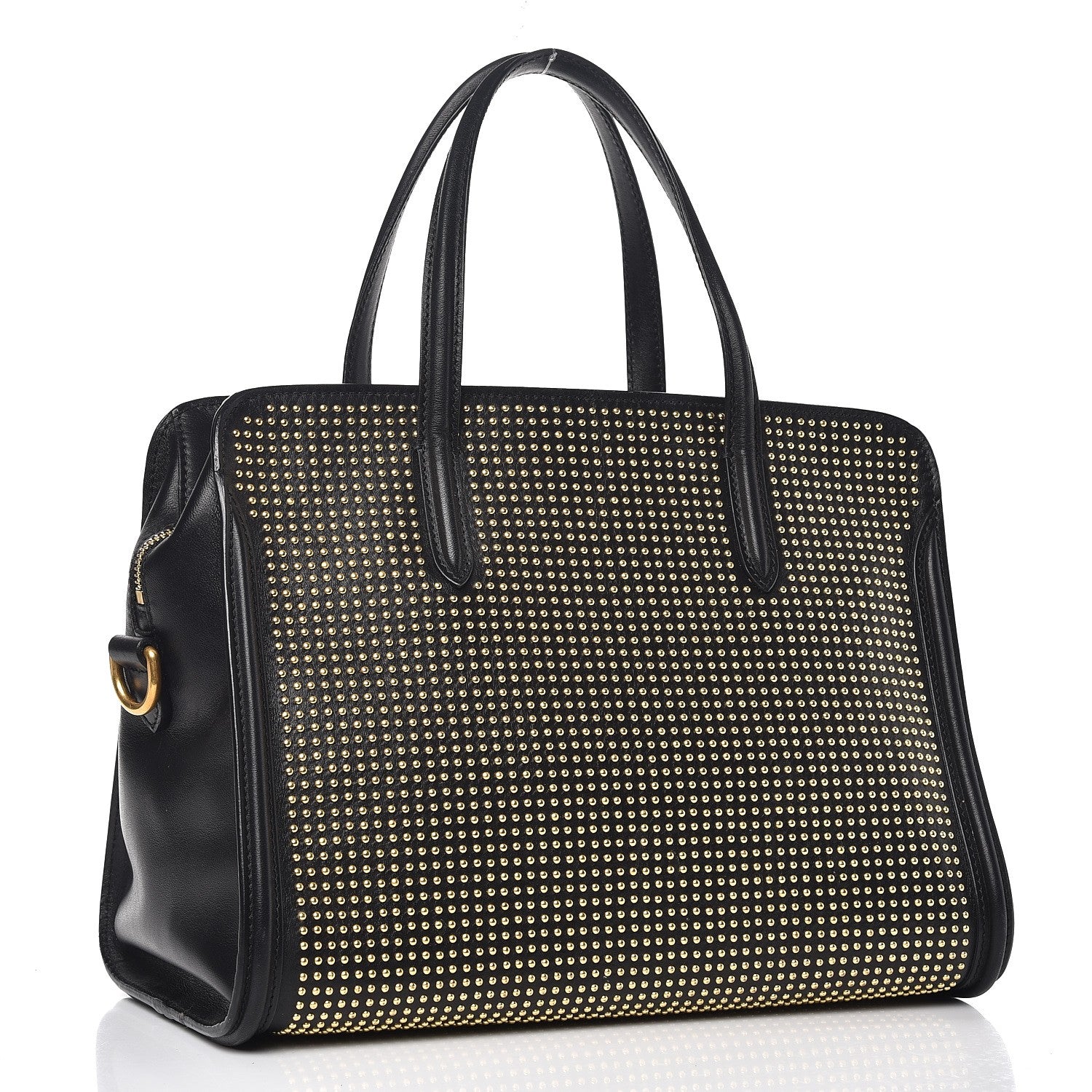 Alexander McQueen Calfskin Small Studded Padlock Zip Around Tote Black 3 of 7