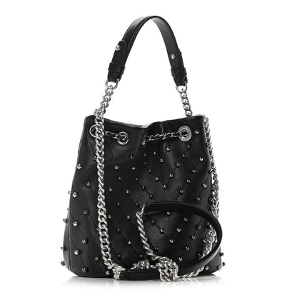 Chanel Lambskin Studded Chevron Quilted Small Stud Wars Drawstring Bag Black 3 of 10