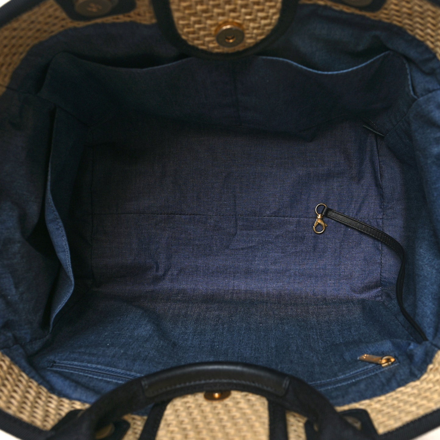 Straw Raffia Calfskin Chain Medium Deauville Tote Beige Black
