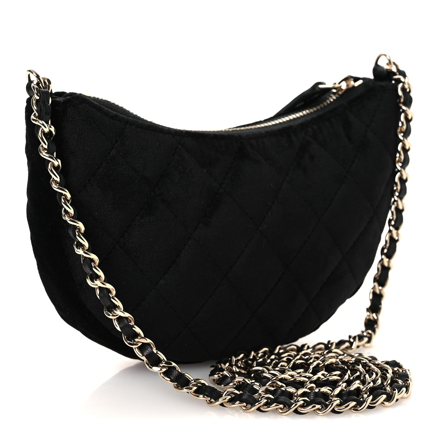 Chanel Velvet Crystal Quilted Chain Hobo Black 3 of 11