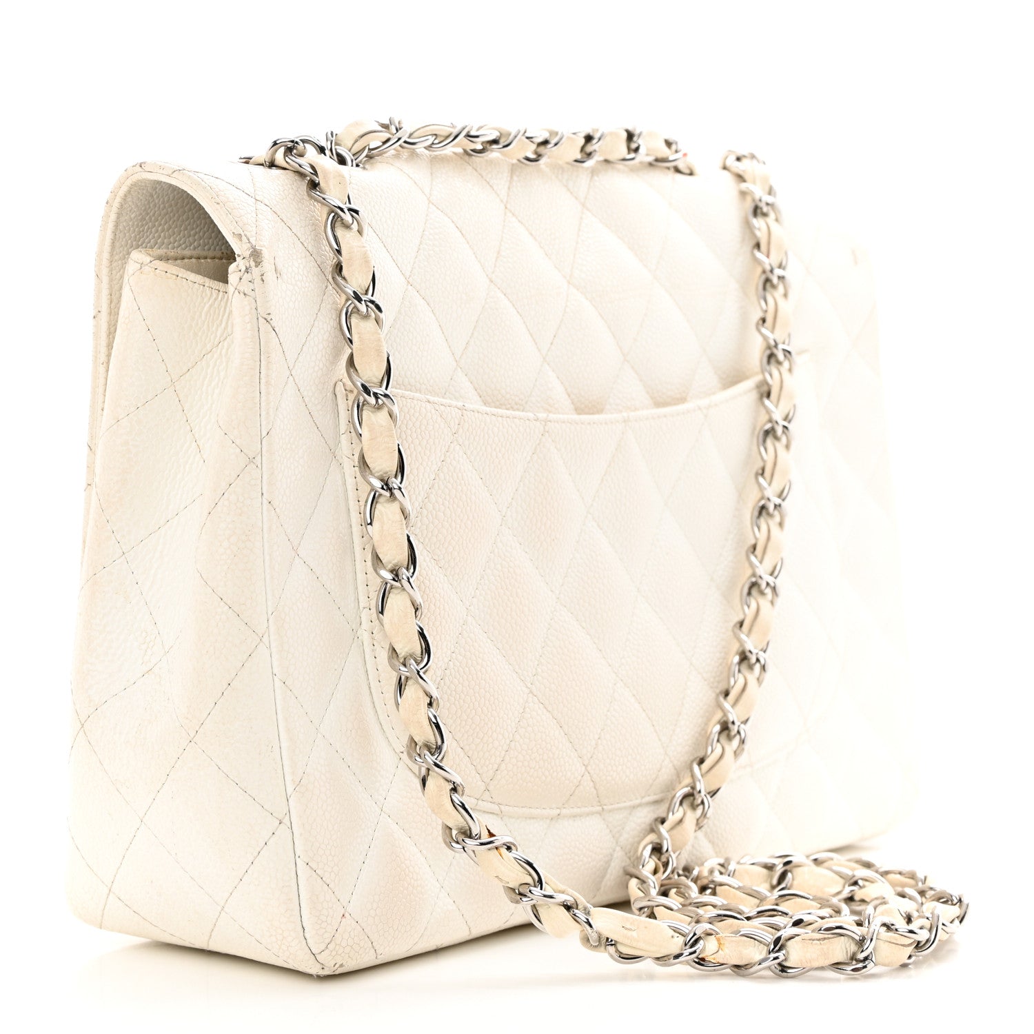 Chanel Caviar Quilted Jumbo Single Flap White 3 of 21