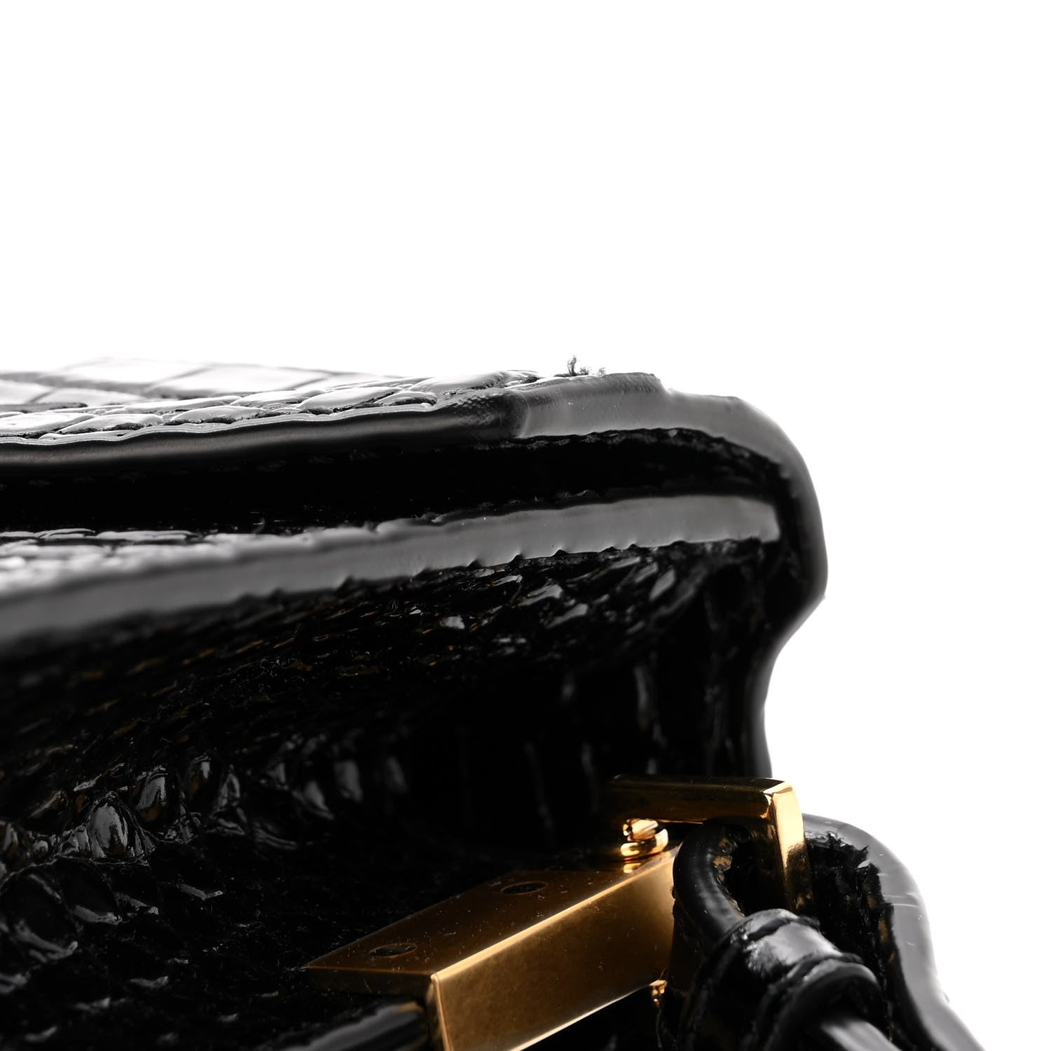 Saint Laurent Calfskin Crocodile Embossed Mini Classic Monogram Cassandra Top Handle Black 11 of 12
