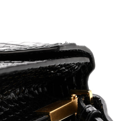 Saint Laurent Calfskin Crocodile Embossed Mini Classic Monogram Cassandra Top Handle Black 11 of 12