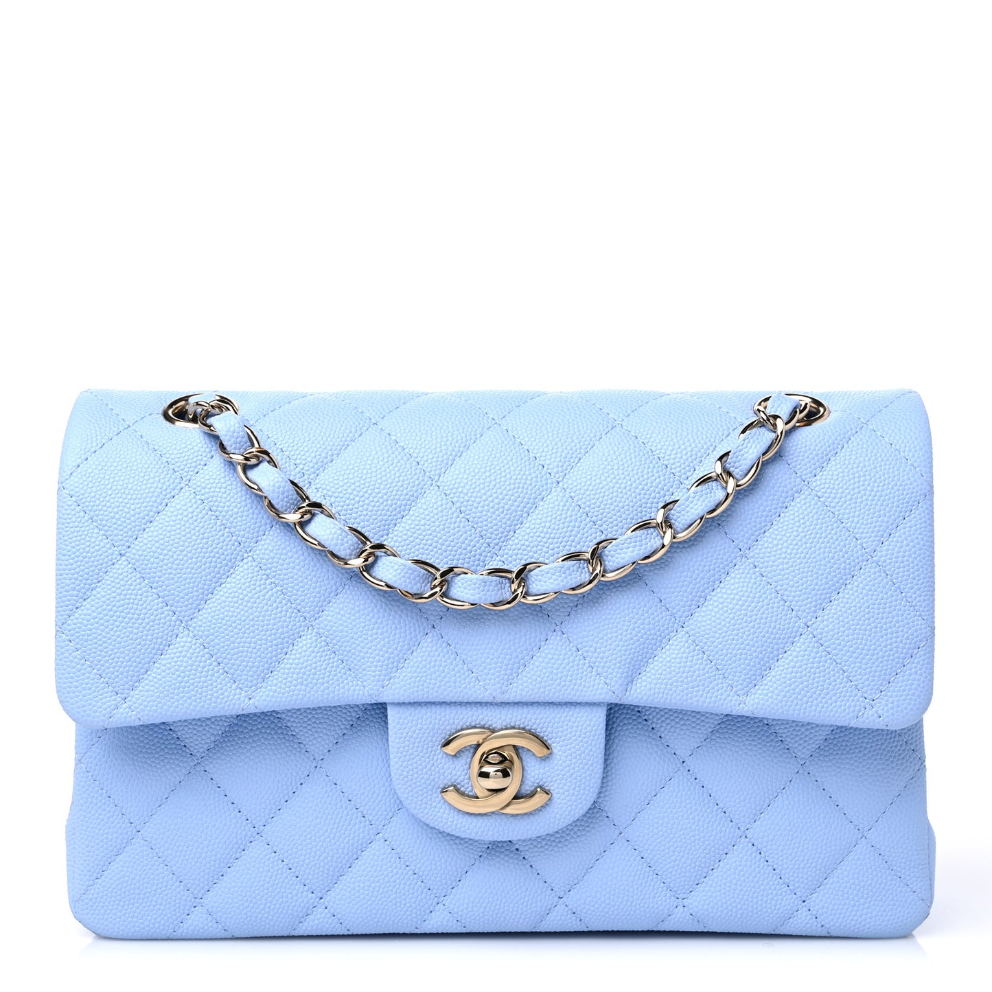Caviar Quilted Small Double Flap Light Blue