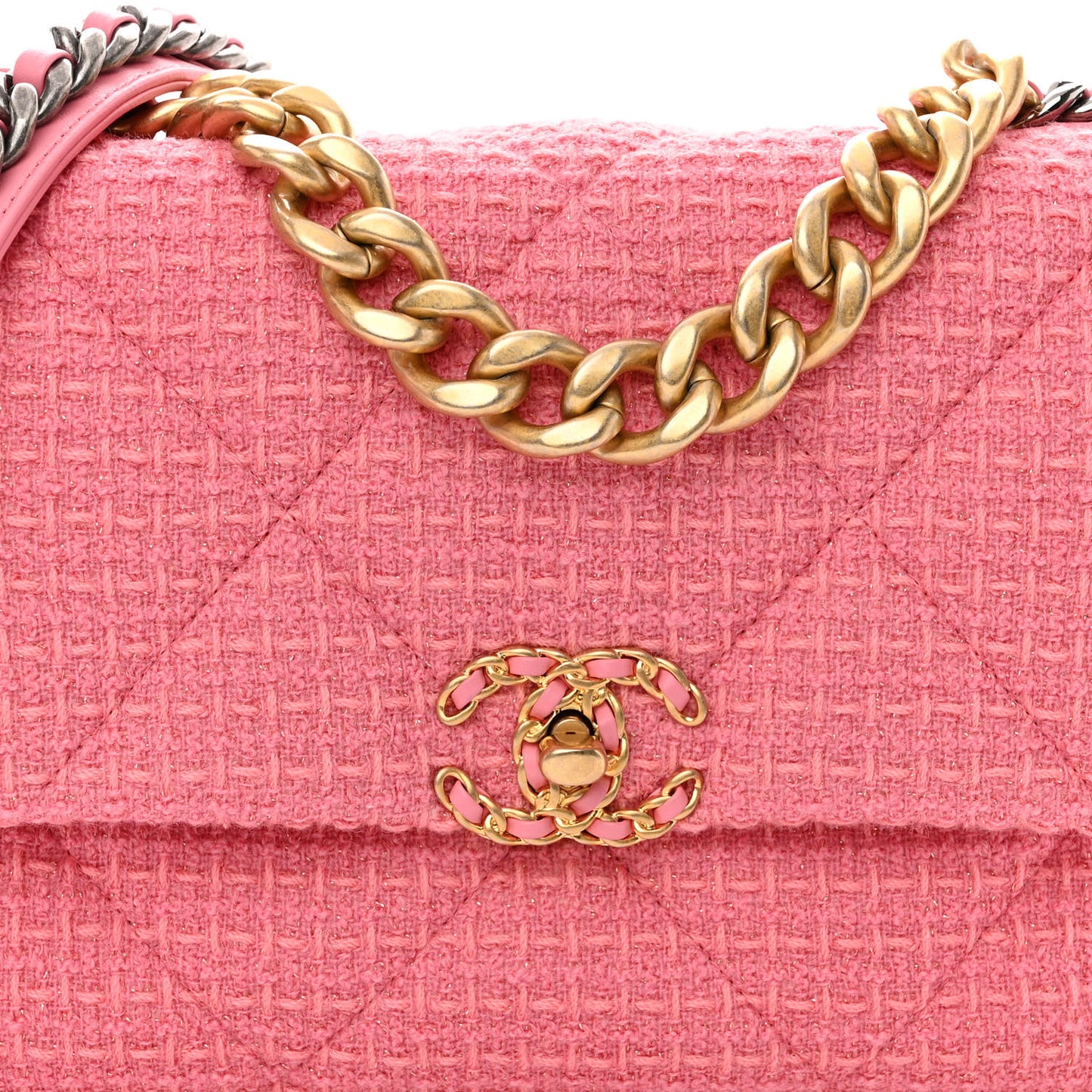 Metallic Tweed Quilted Large Chanel 19 Flap Pink