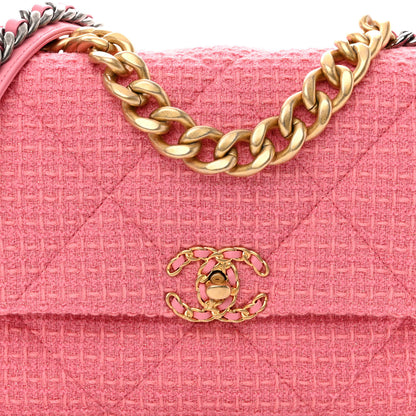 Chanel Metallic Tweed Quilted Large Chanel 19 Flap Pink 8 of 11