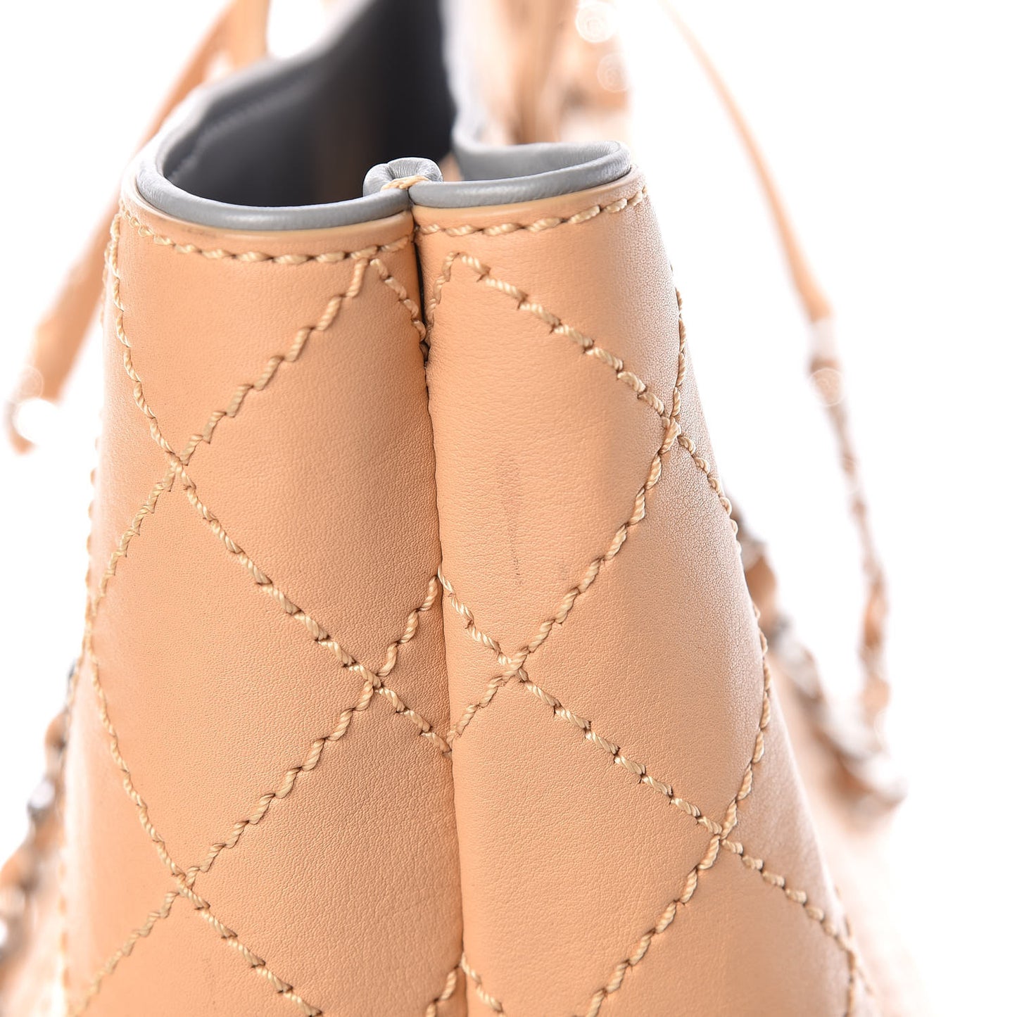 Calfskin Stitched Large Shopping Tote Beige