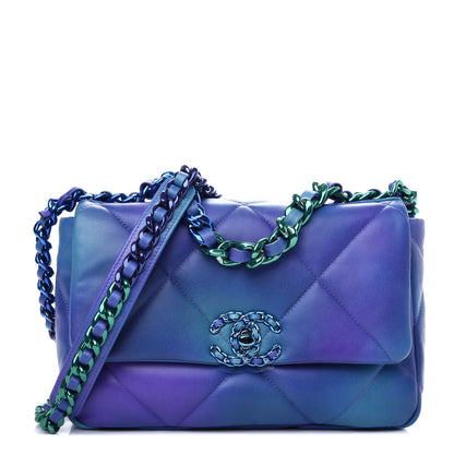 Chanel Tie Dye Calfskin Quilted Medium Chanel 19 Flap Blue Purple 1 of 10