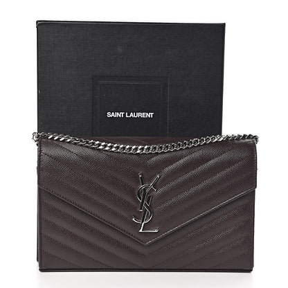 Saint Laurent Grain De Poudre Matelasse Chevron Monogram Chain Wallet Dark Brown 11 of 11
