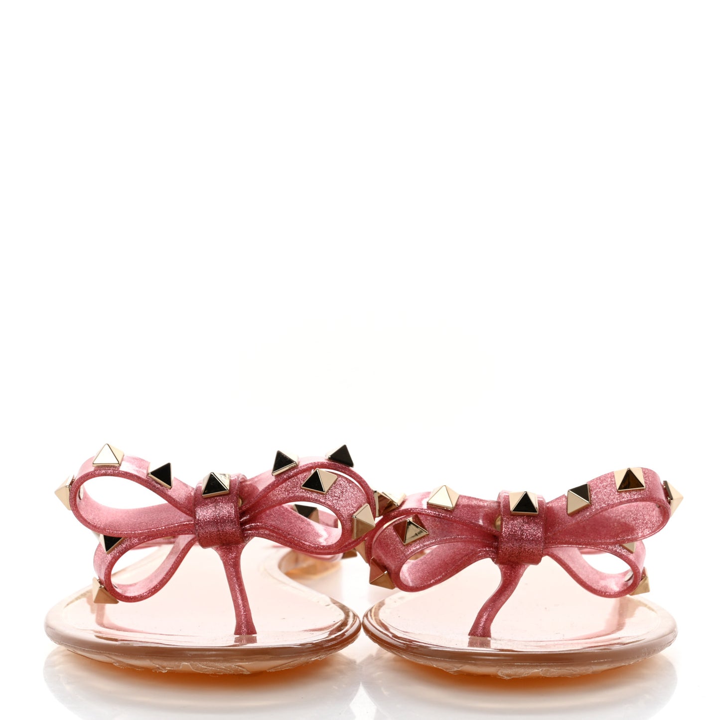 PVC Jelly Glitter Rockstud Bow Thong Sandals 37 Pink