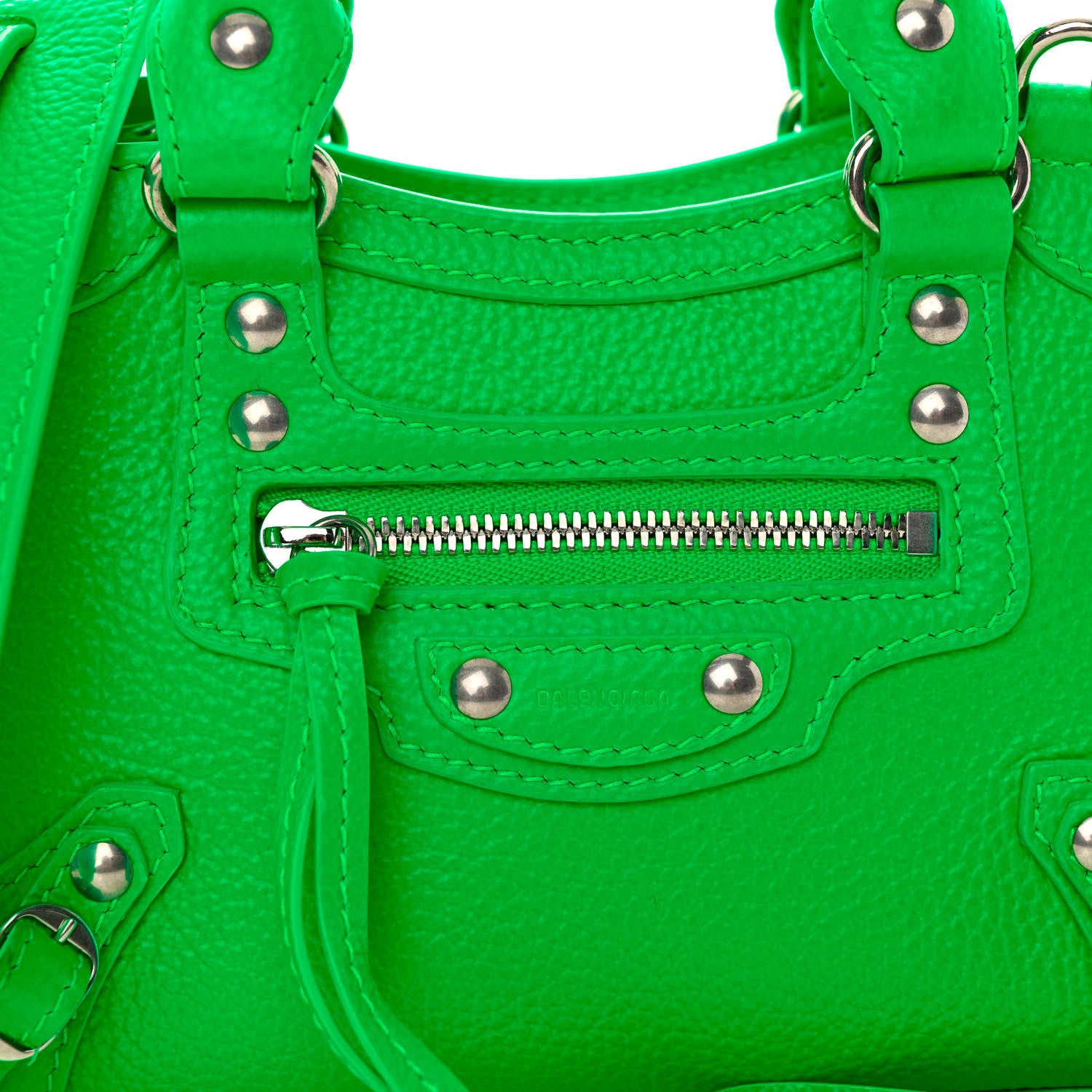 Balenciaga Grained Calfskin Neo Classic Silver Hardware Nano City Crossbody Fluo Green 7 of 9